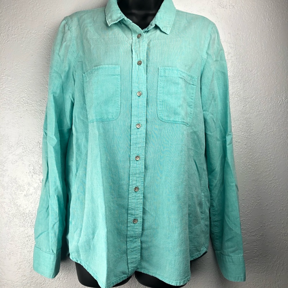CALVIN KLEIN long sleeve button up green s…